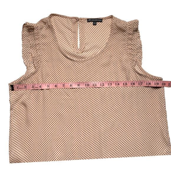 Adrianna Papell Sleeveless Polka Dot Blouse Medium Tan Black Ruffle Work Top - Picture 11 of 12